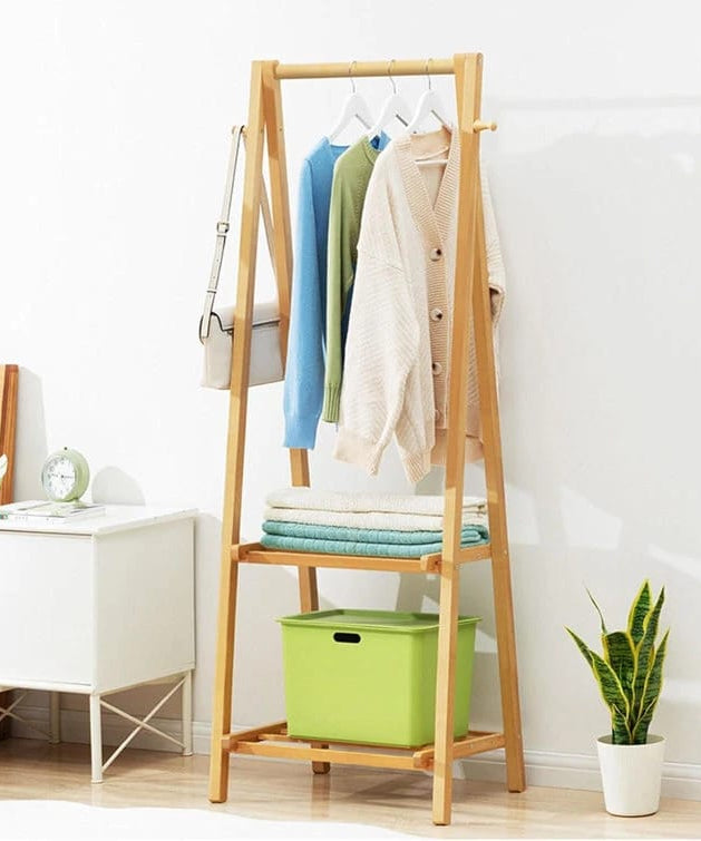 Natural wood clothes rack