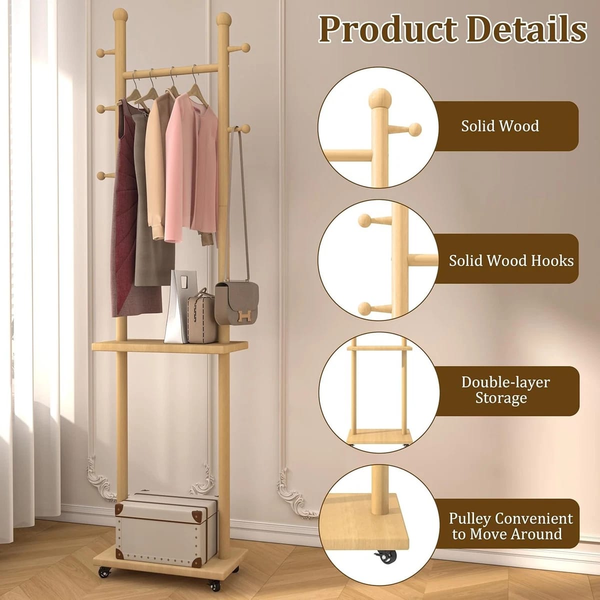 استاند ملابس خشب طبيعي