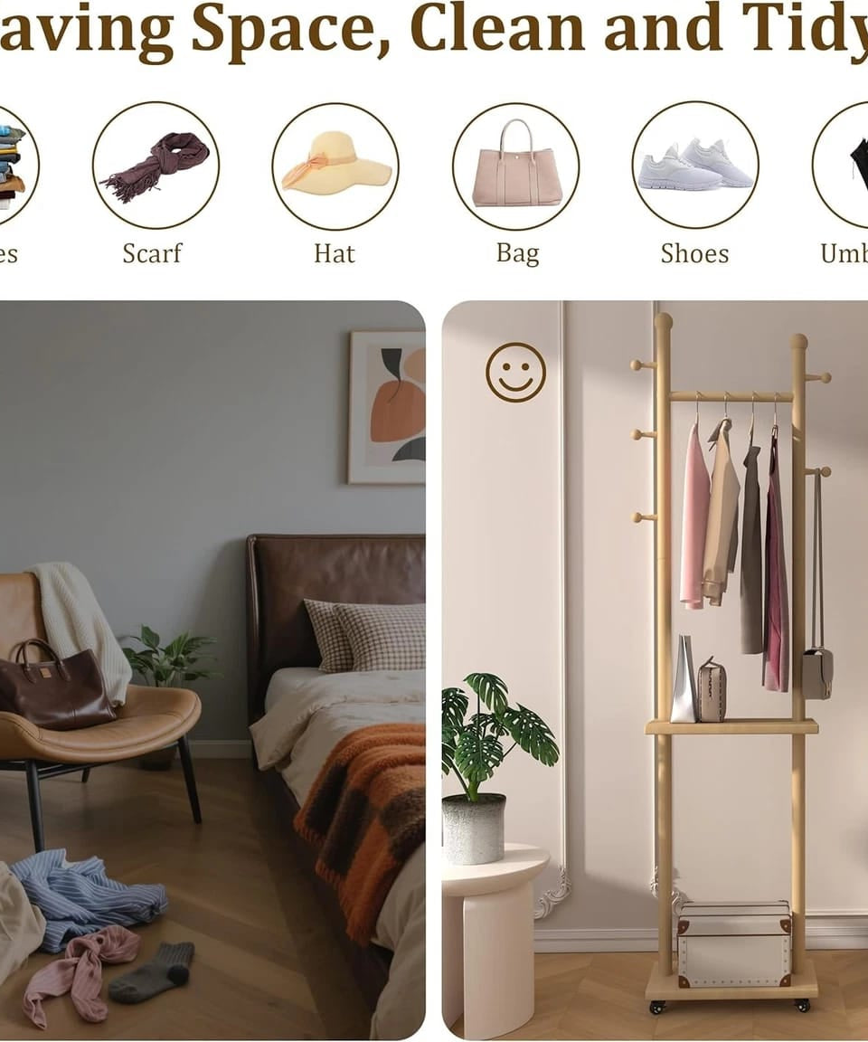 استاند ملابس خشب طبيعي