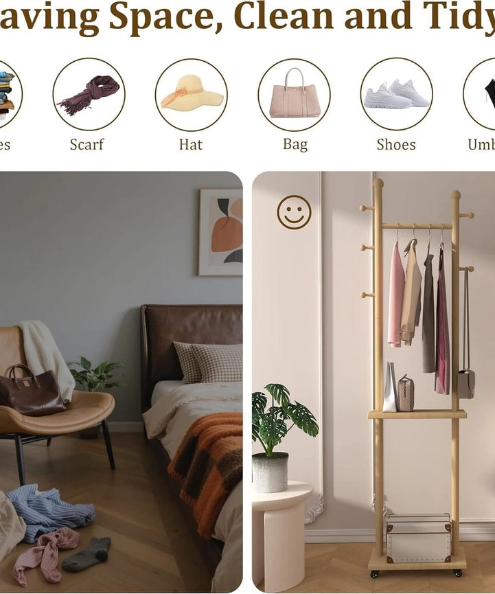 Natural wood clothes rack