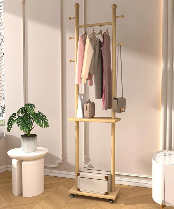 Natural wood clothes rack