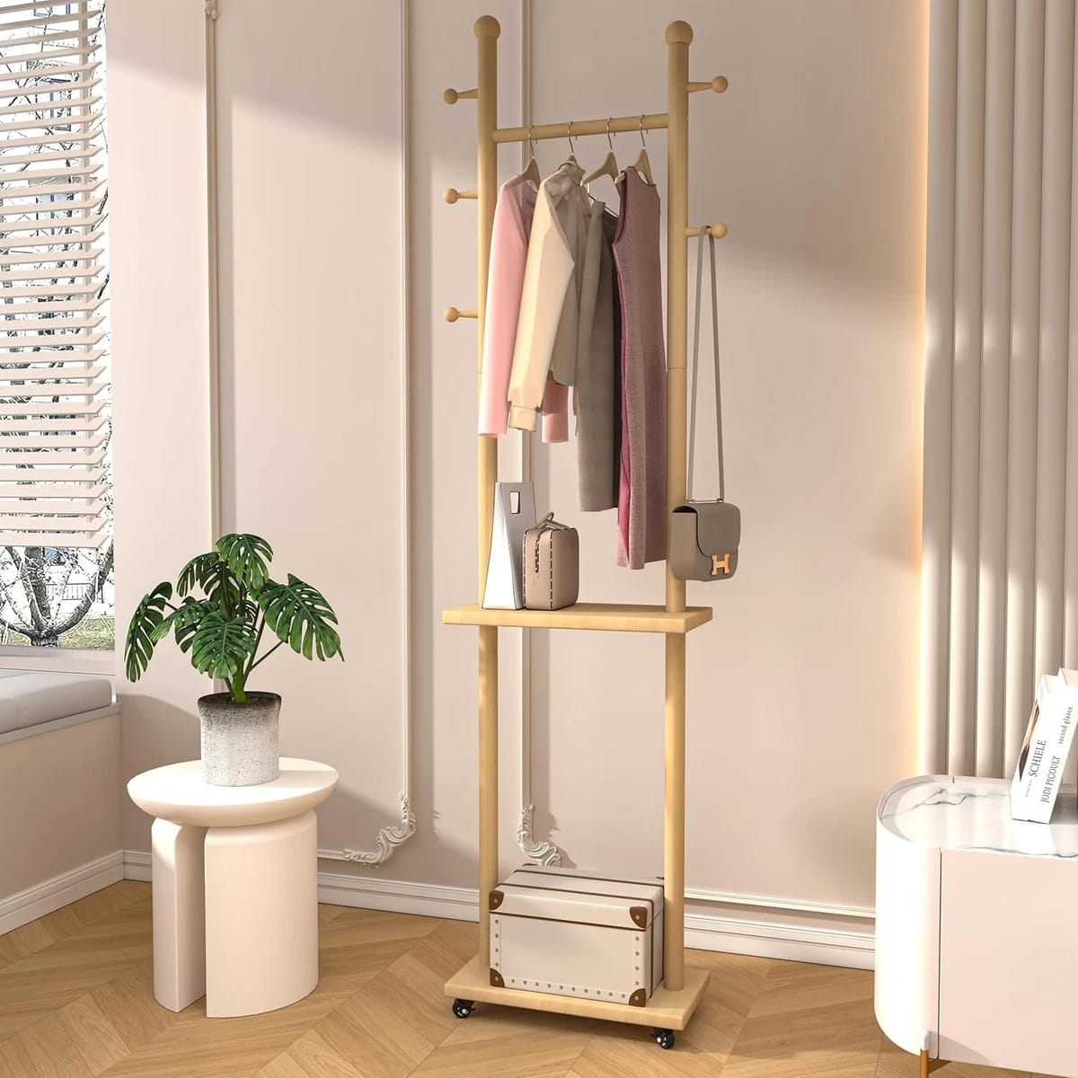 استاند ملابس خشب طبيعي