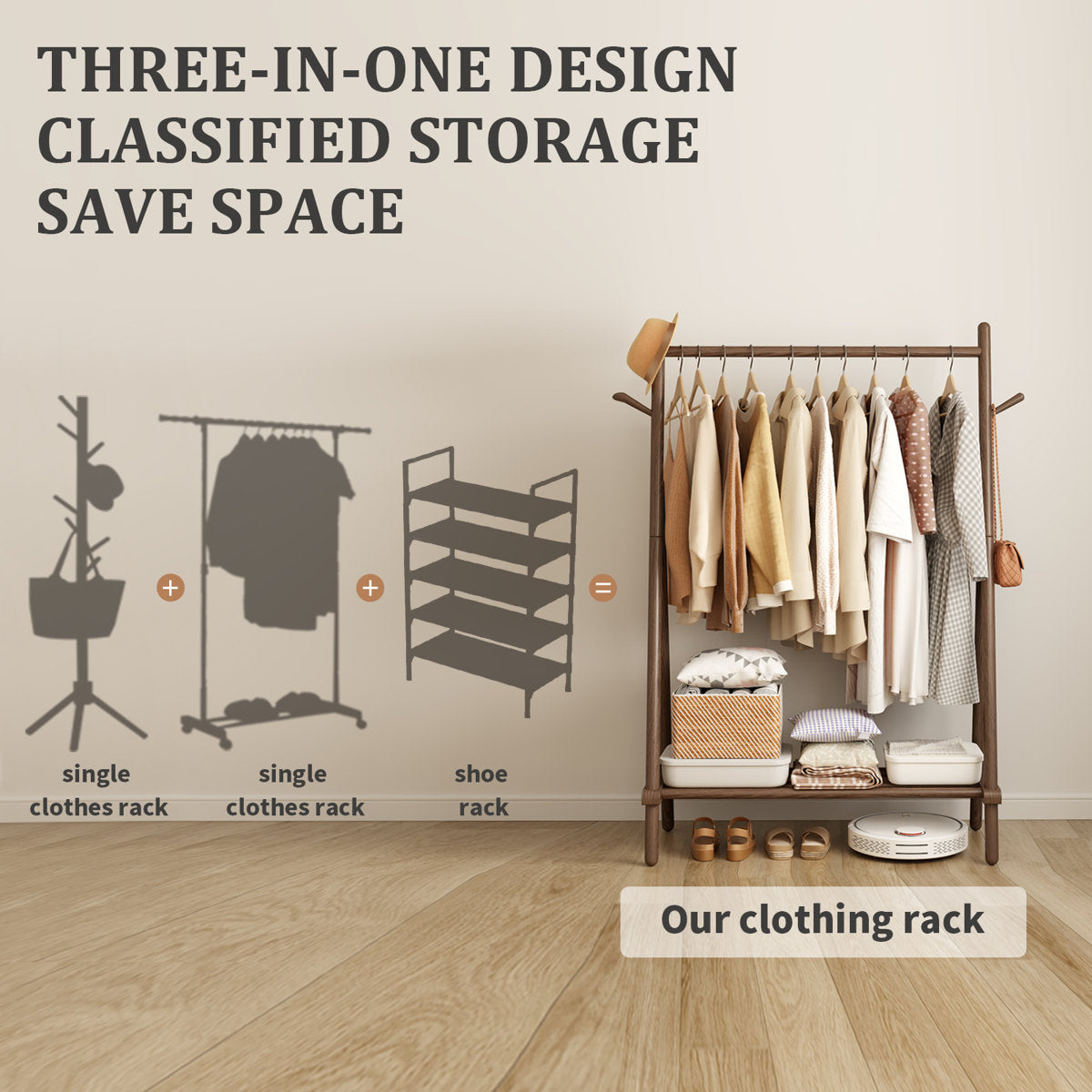 استاند ملابس خشب طبيعي