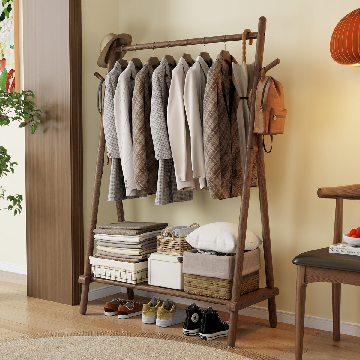 استاند ملابس خشب طبيعي