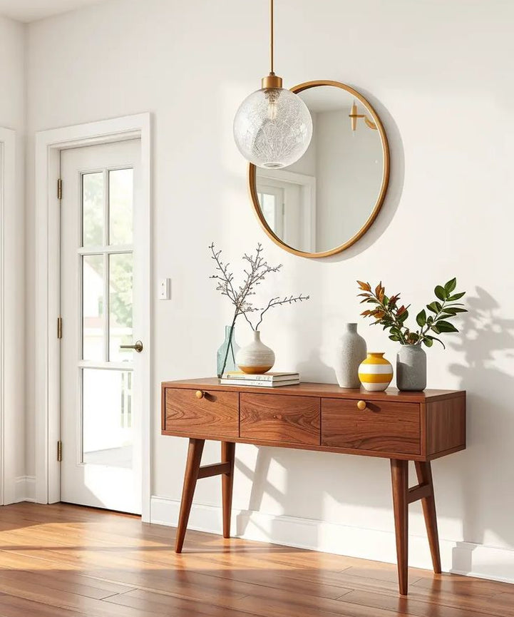 كونسول خشب سويد طبيعي مع مراية