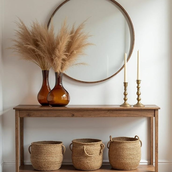 Natural Swedish wood console with mirror