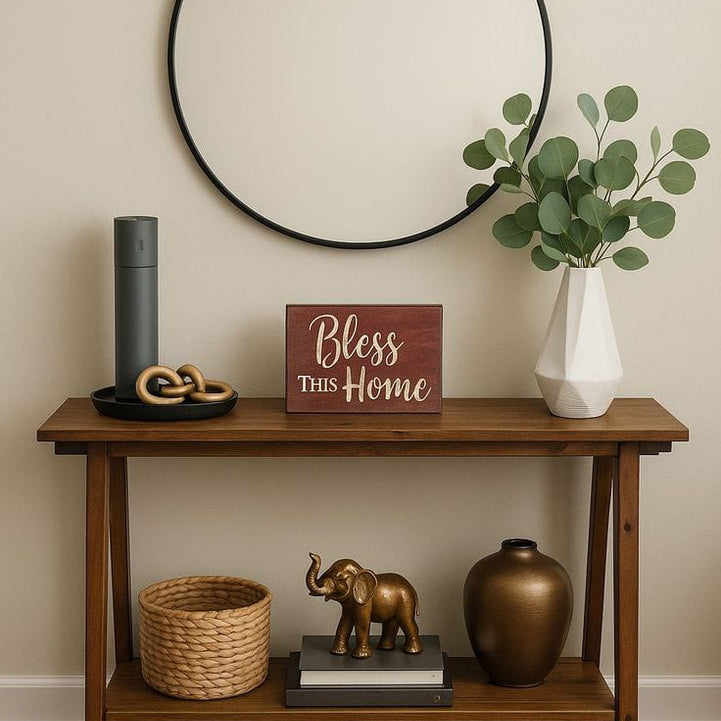 Natural Swedish wood console with mirror