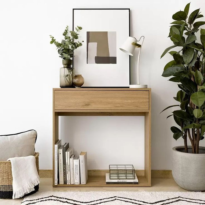 Natural Swedish wood console with mirror