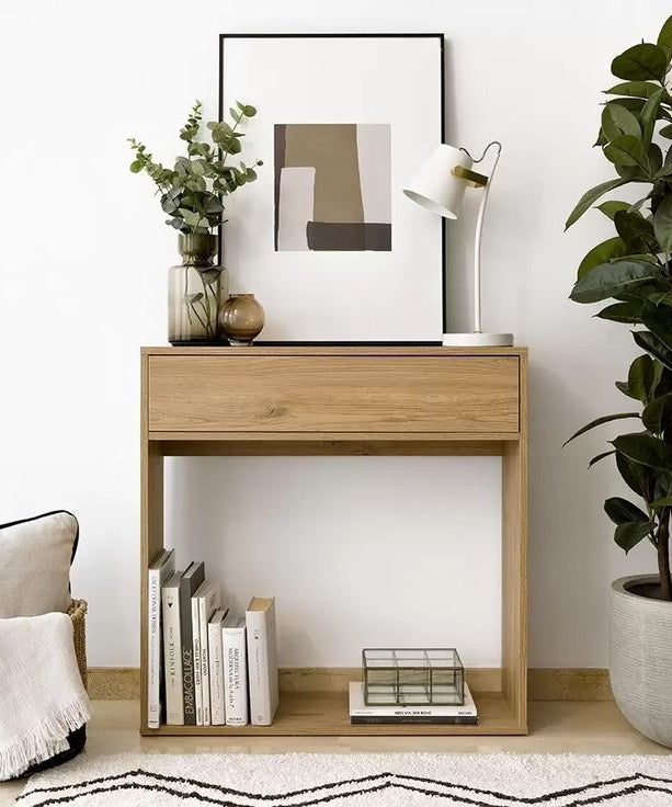 كونسول خشب سويد طبيعي مع مراية