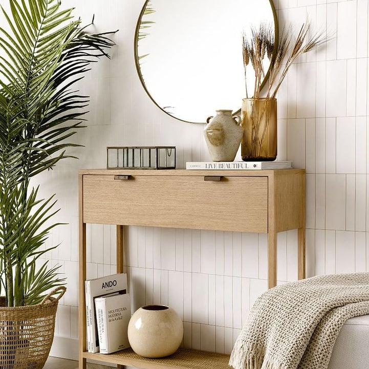 Natural Swedish wood console with mirror