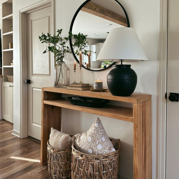 Natural Swedish wood console with mirror