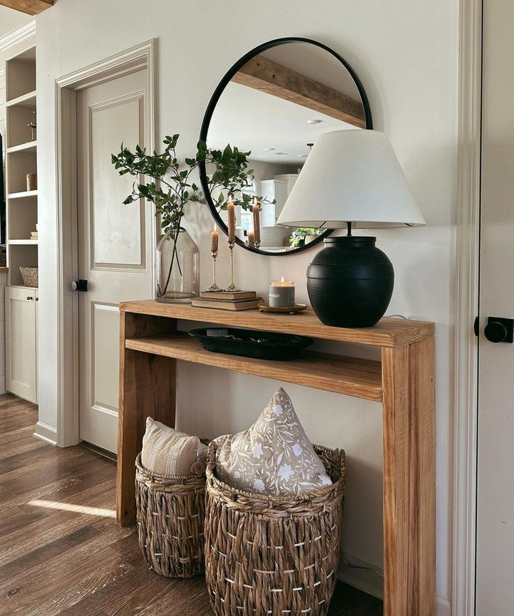 كونسول خشب سويد طبيعي مع مراية