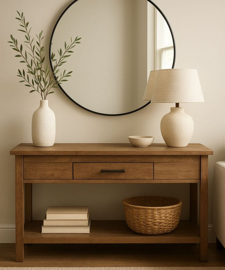 كونسول خشب سويد طبيعي مع مراية