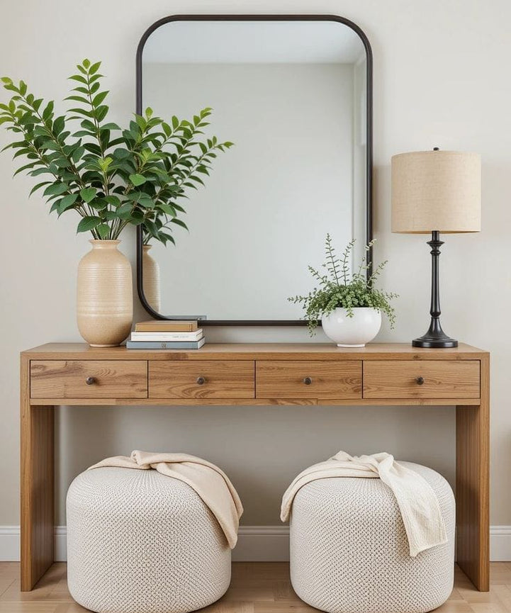 كونسول خشب سويد طبيعي مع مراية