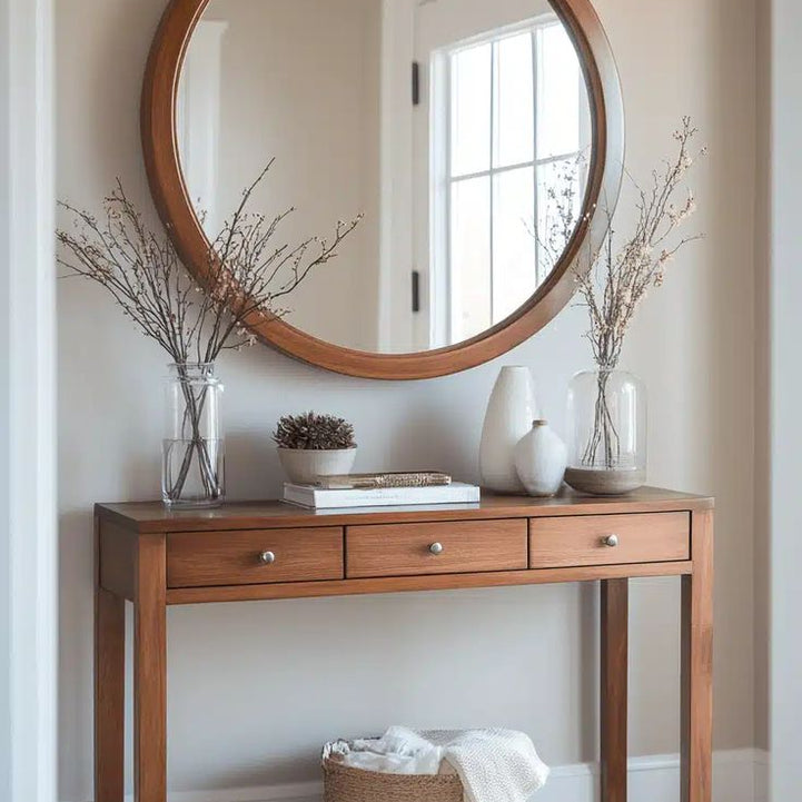 Natural Swedish wood console with mirror