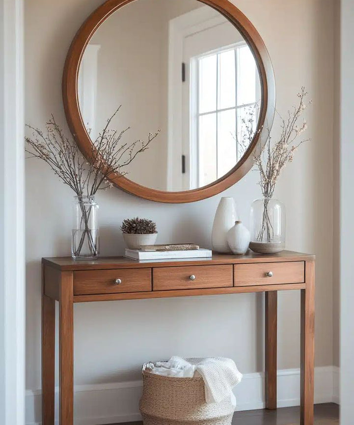 كونسول خشب سويد طبيعي مع مراية