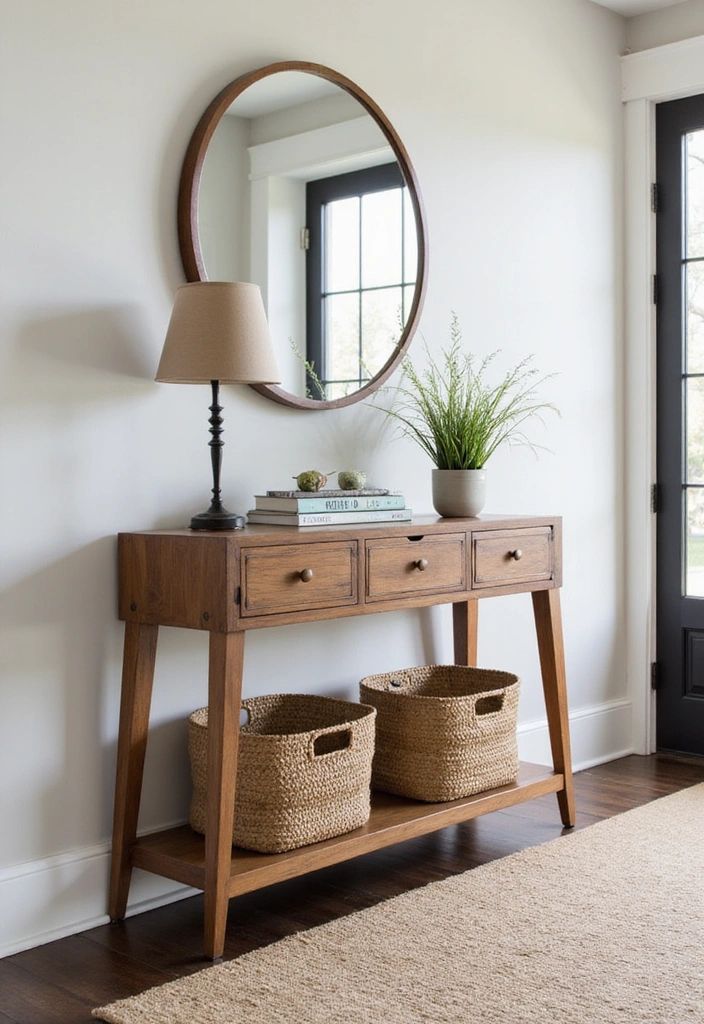 كونسول خشب سويد طبيعي مع مراية