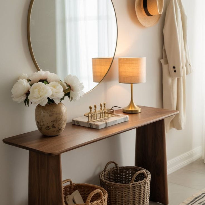 Natural Swedish wood console with mirror