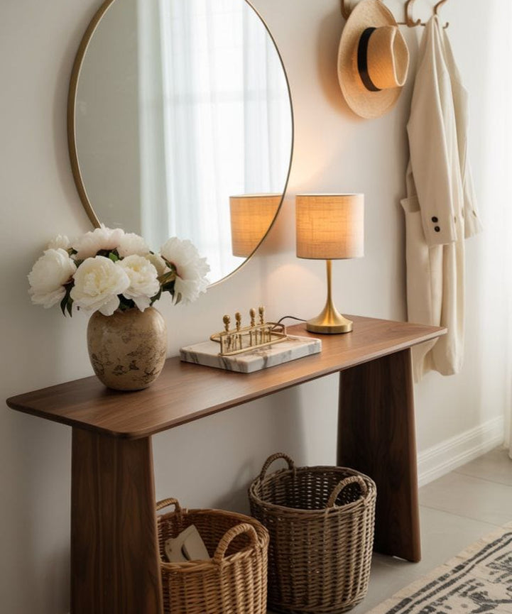 كونسول خشب سويد طبيعي مع مراية