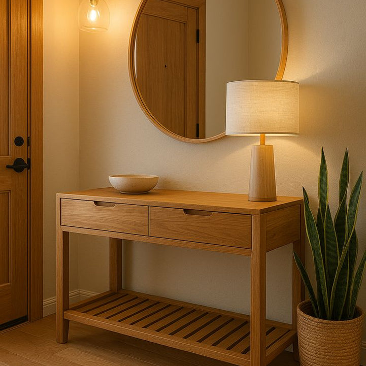 Natural Swedish wood console with mirror