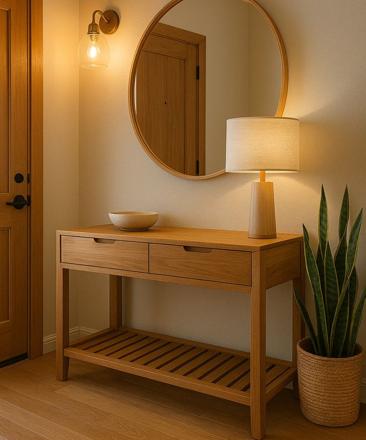 كونسول خشب سويد طبيعي مع مراية