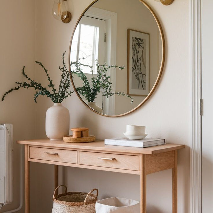 Natural Swedish wood console with mirror