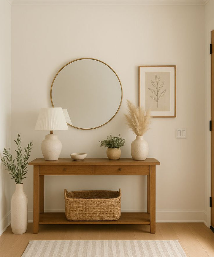 كونسول خشب سويد طبيعي مع مراية