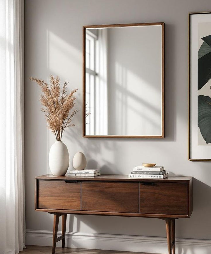 كونسول خشب سويد طبيعي مع مراية