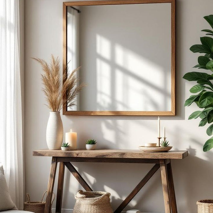 Natural Swedish wood console with mirror