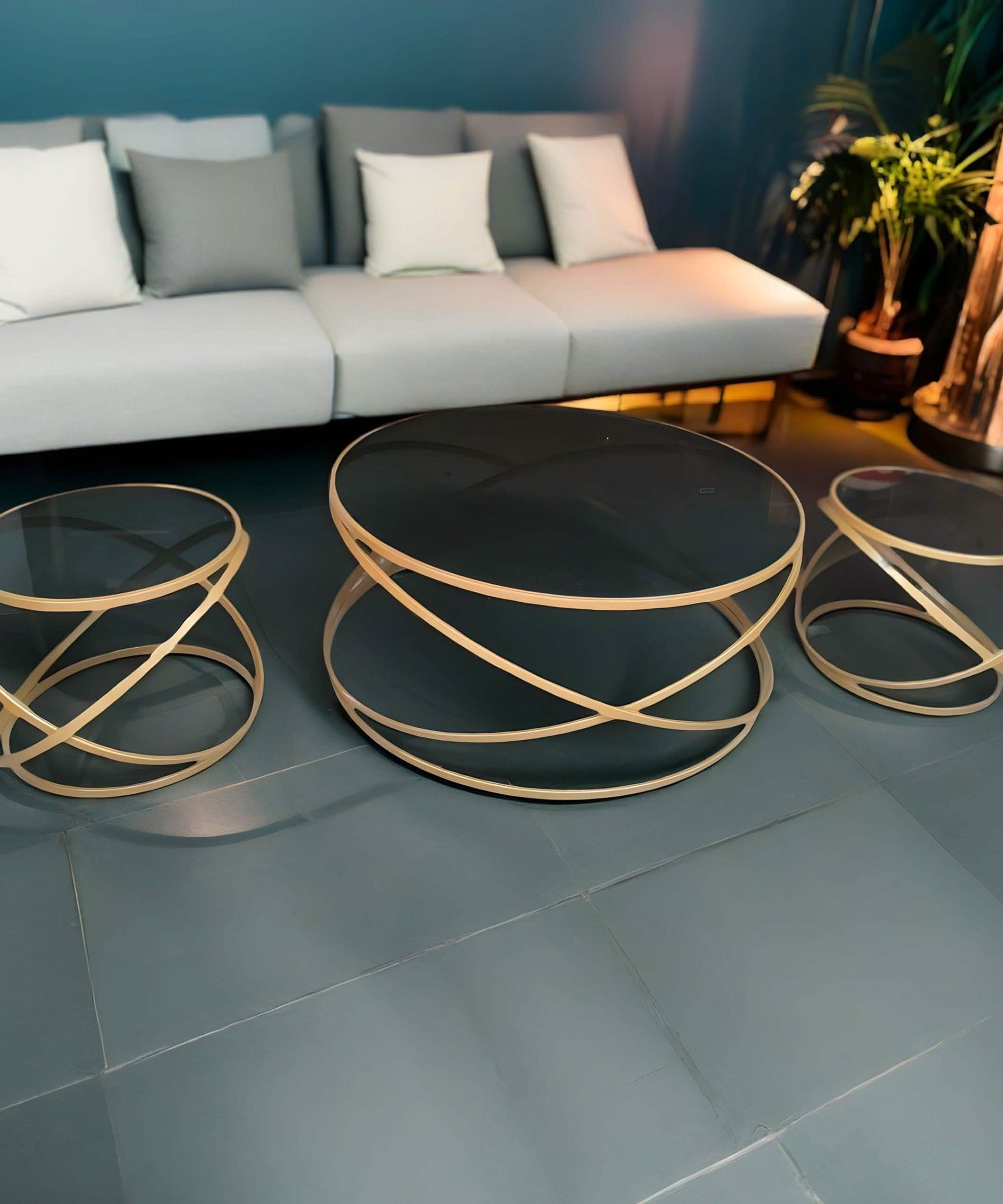 NArt127- طقم ترابيزات ستيل ذهبي