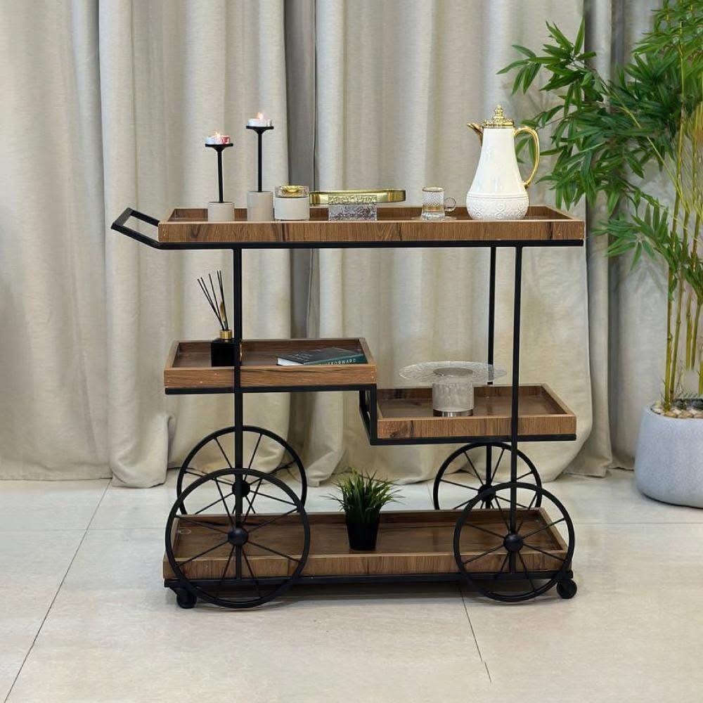 تروللي شاي خشب ومعدن