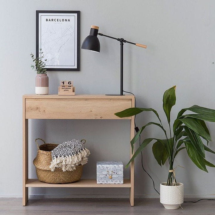 Natural Swedish wood console with mirror