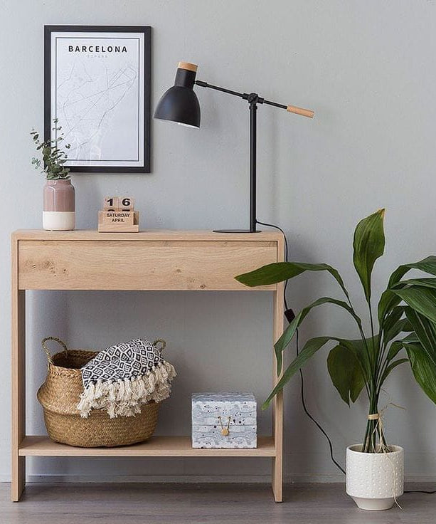 كونسول خشب سويد طبيعي مع مراية